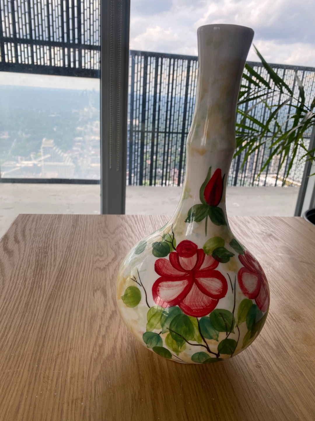 Hand-Painted Ceramic Vase with Roses