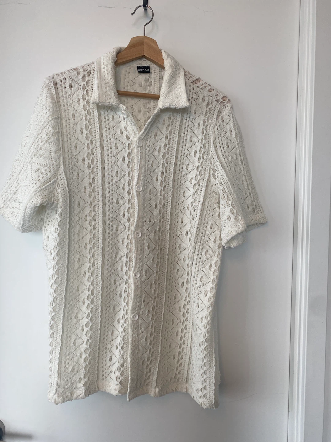Komar White Crochet Button-Up Shirt