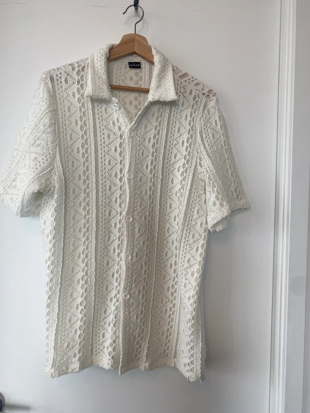 Komar White Crochet Button-Up Shirt