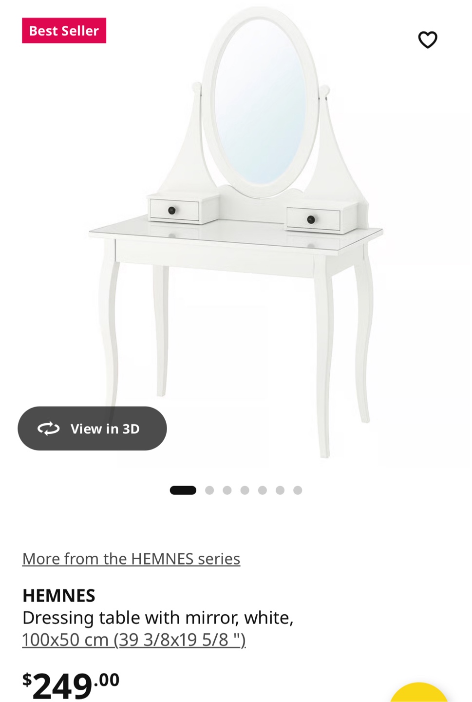 IKEA HEMNES Dressing Table with Mirror - White 100x50 cm - photo 3