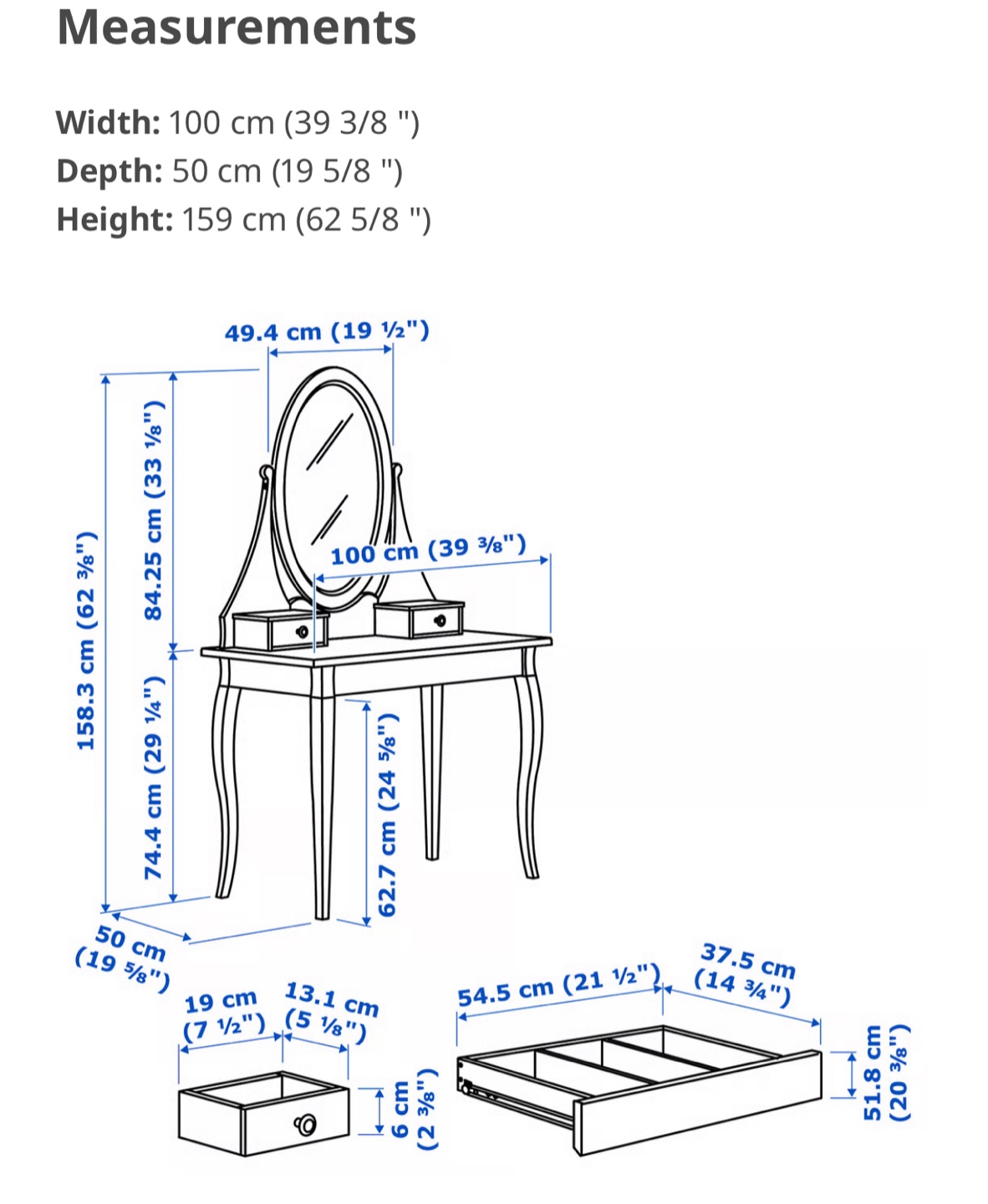 IKEA HEMNES Dressing Table with Mirror - White 100x50 cm - photo 4