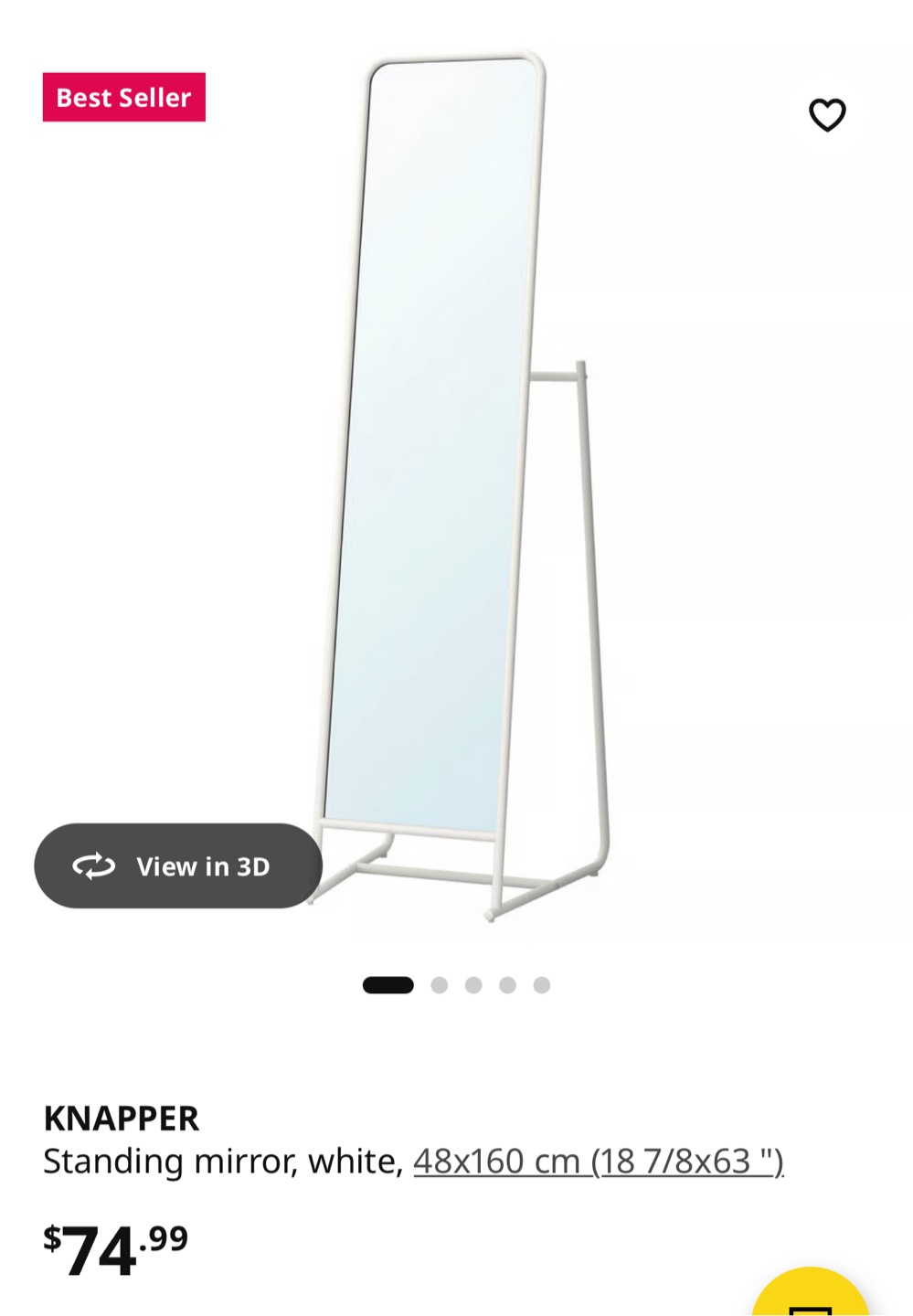 IKEA KNAPPER Standing Mirror White