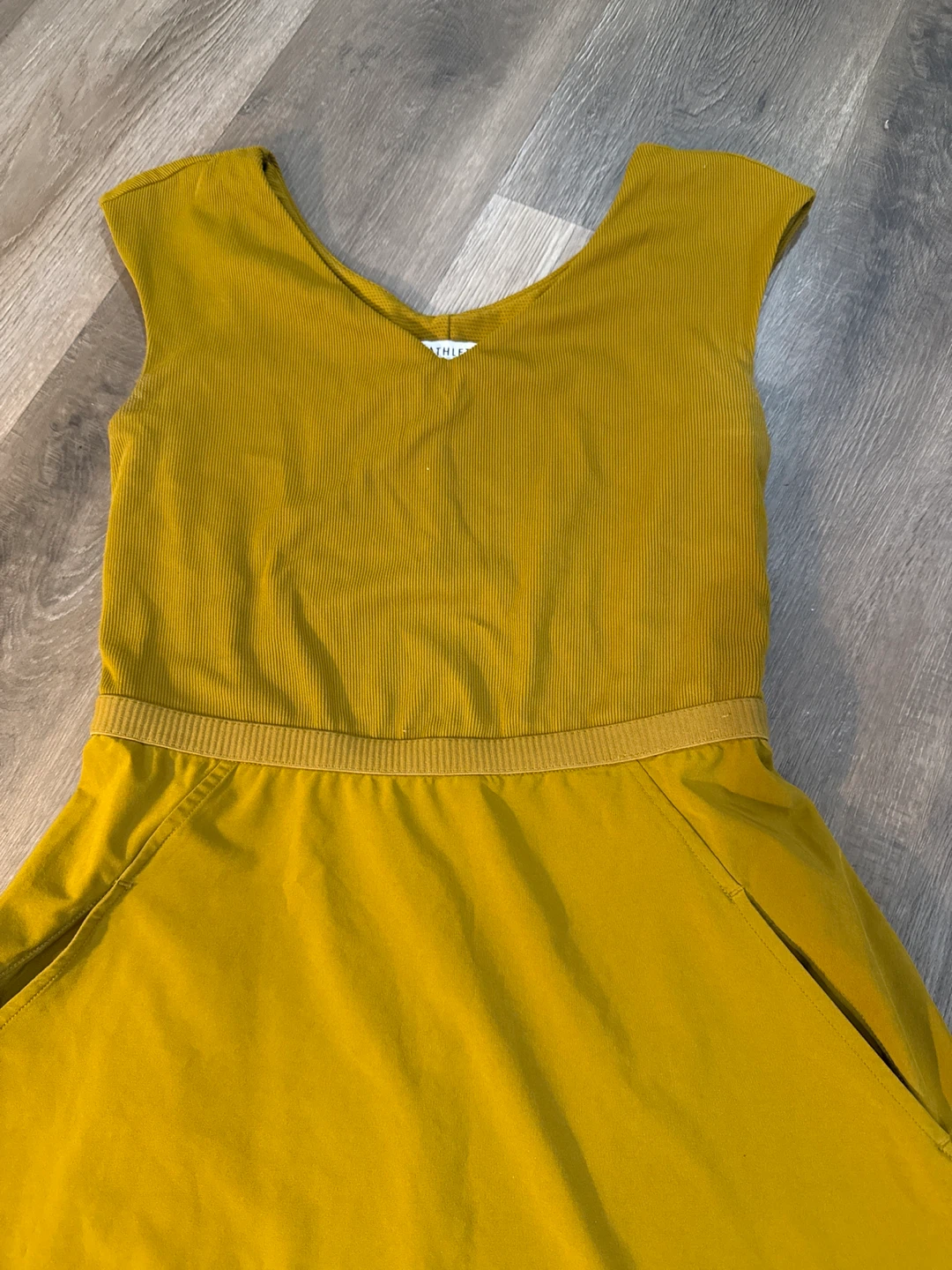 Athleta Mustard Yellow Sleeveless Midi Dress Pockets Size S - photo 3