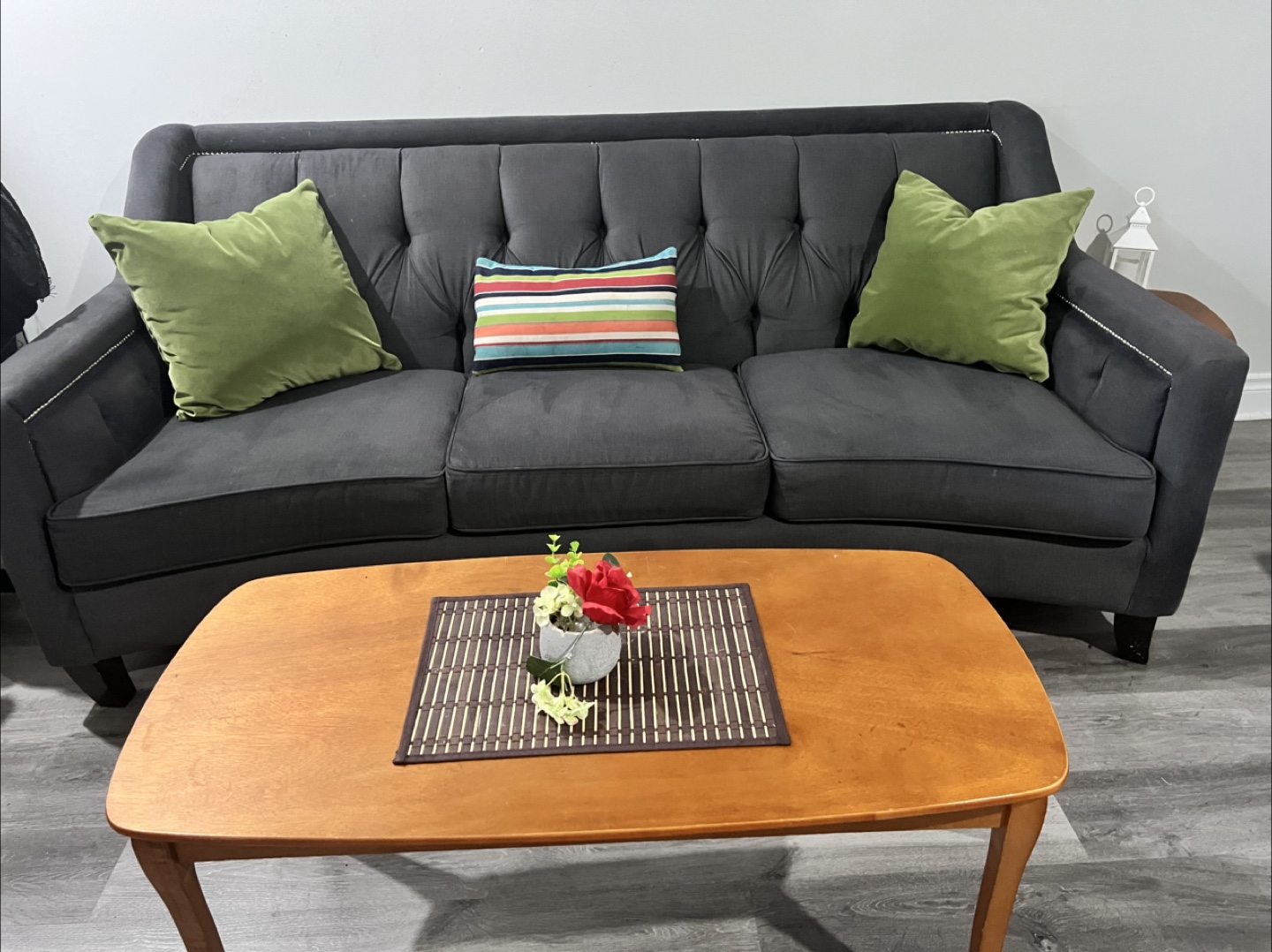 Dark Grey Tufted Sofa - photo 2