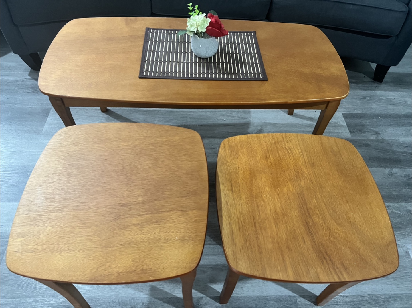 Wooden Coffee Table Set with Two Side Tables - photo 2
