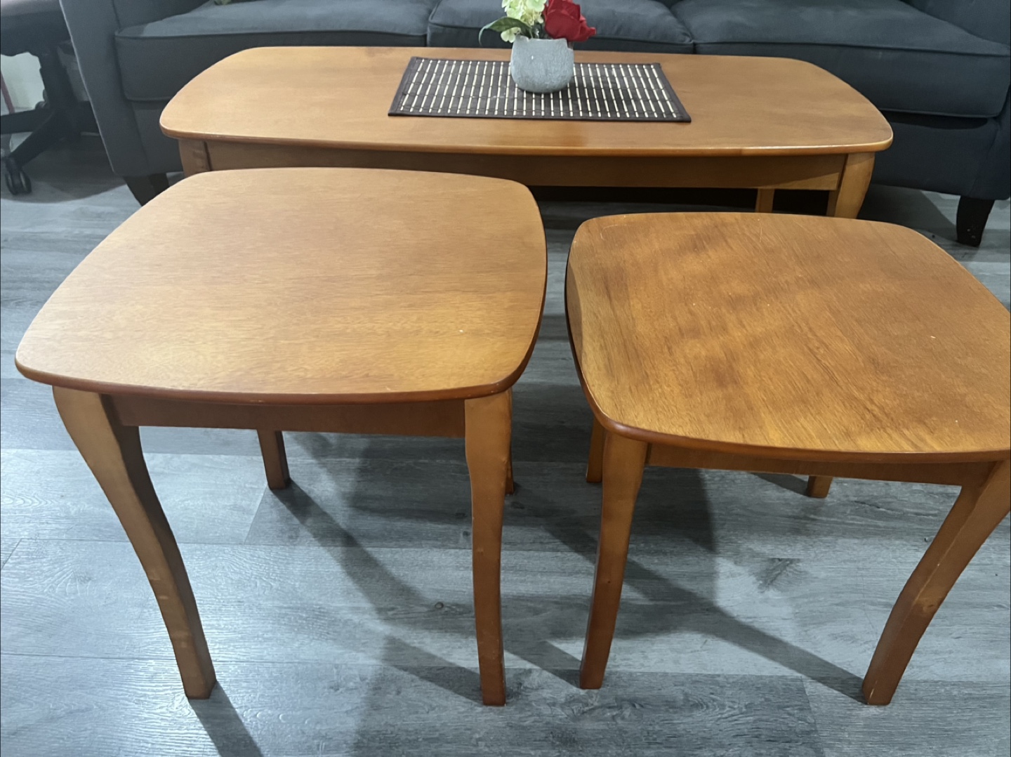 Wooden Coffee Table Set with Two Side Tables