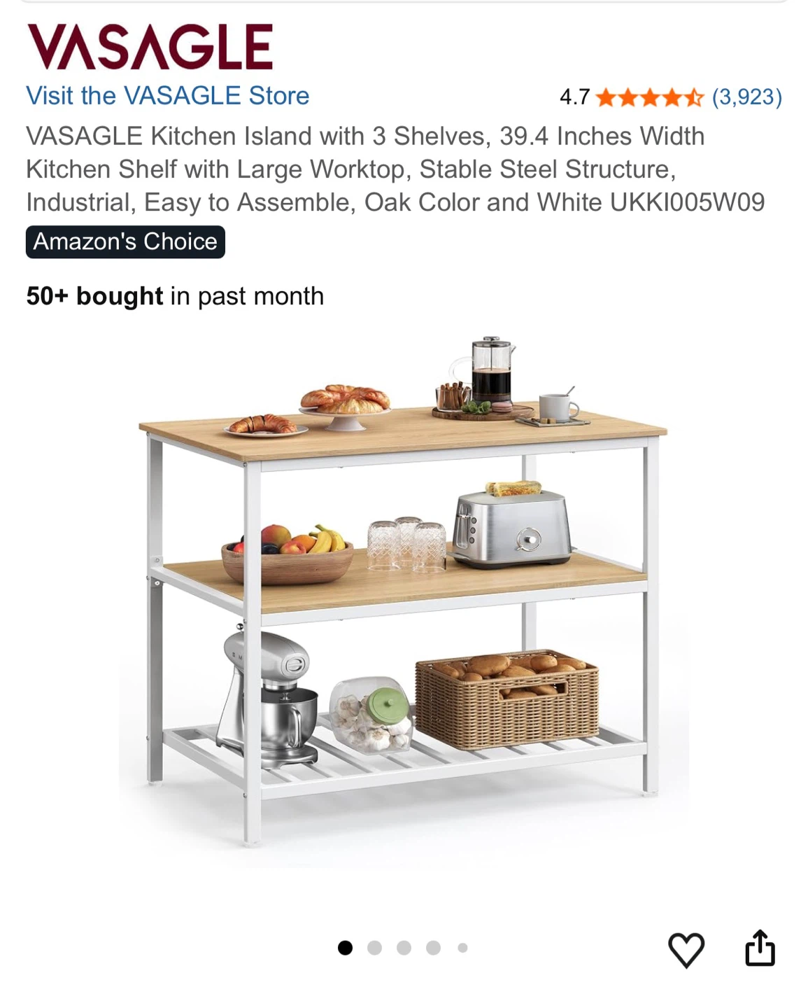 VASAGLE Kitchen Island with 3 Shelves - photo 5