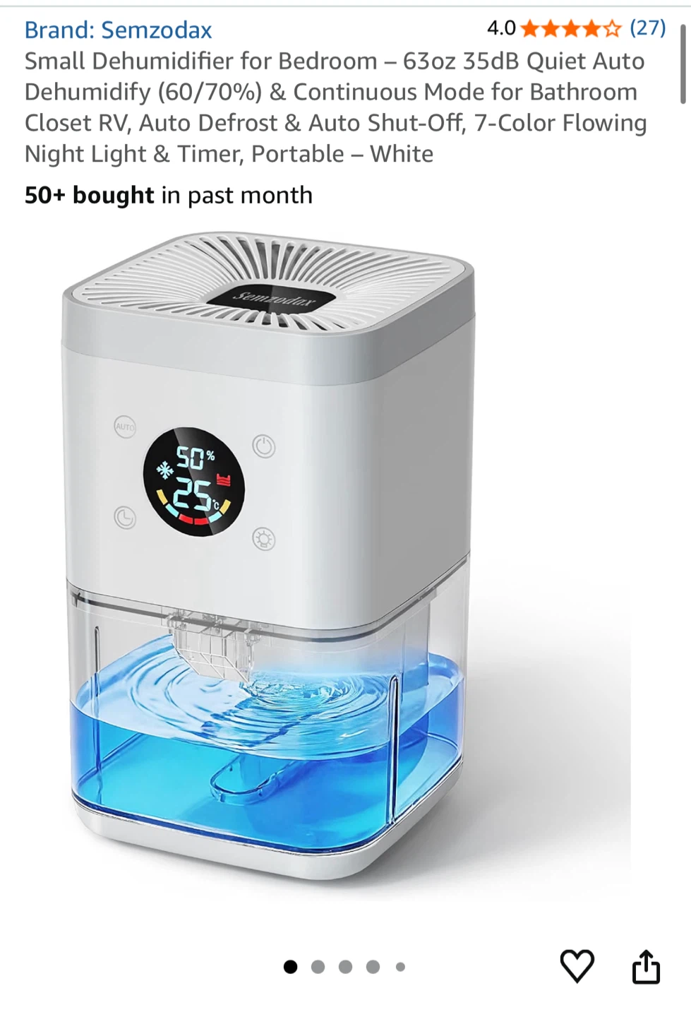 Compact 63oz Quiet Dehumidifier with Auto Shut-Off & Night Light - photo 2