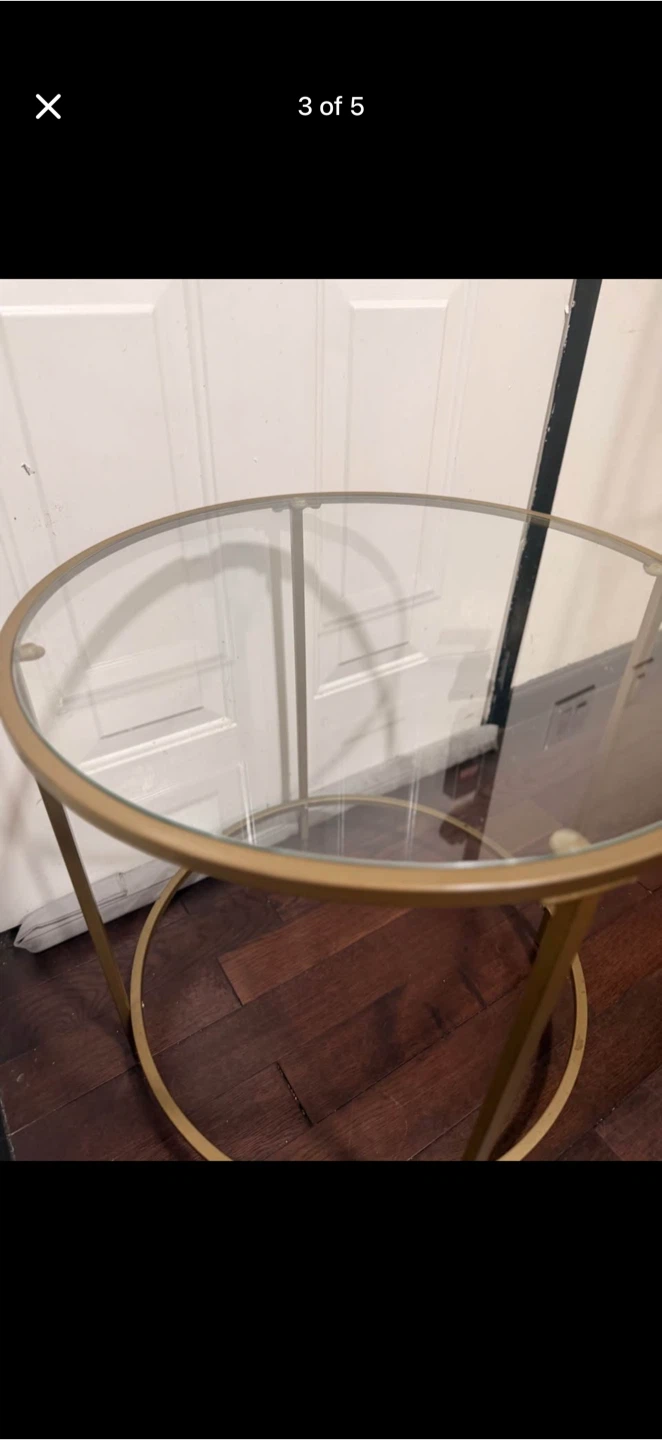 Gold Round End Table with Glass Top