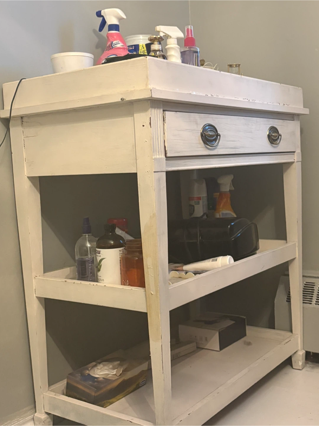 White Wood Storage Shelf with Drawer