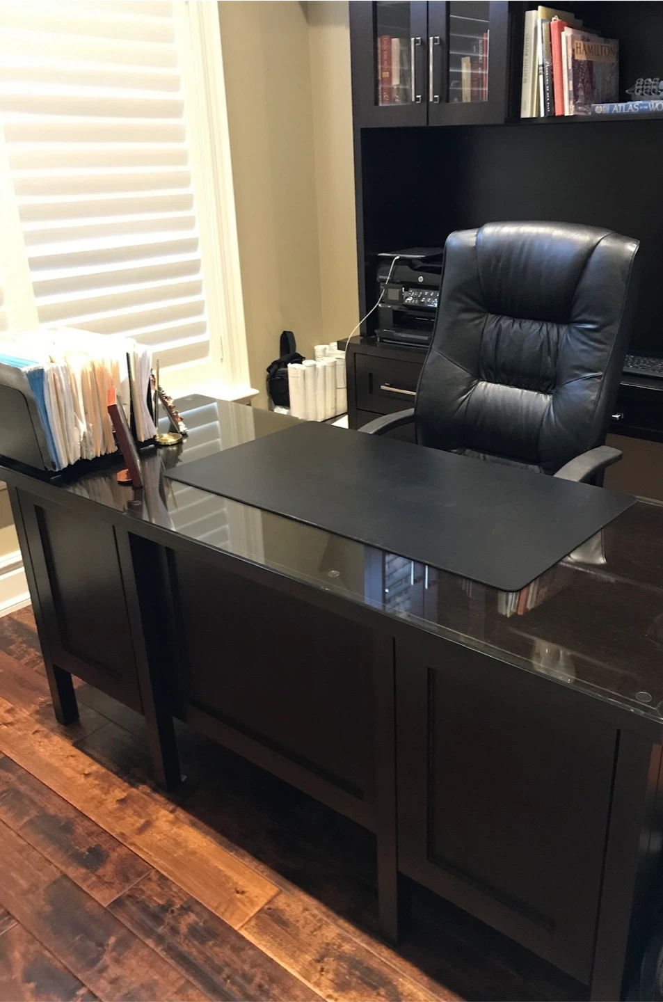 Custom made Dark Wood Executive Desk with Hutch and Chair - photo 2