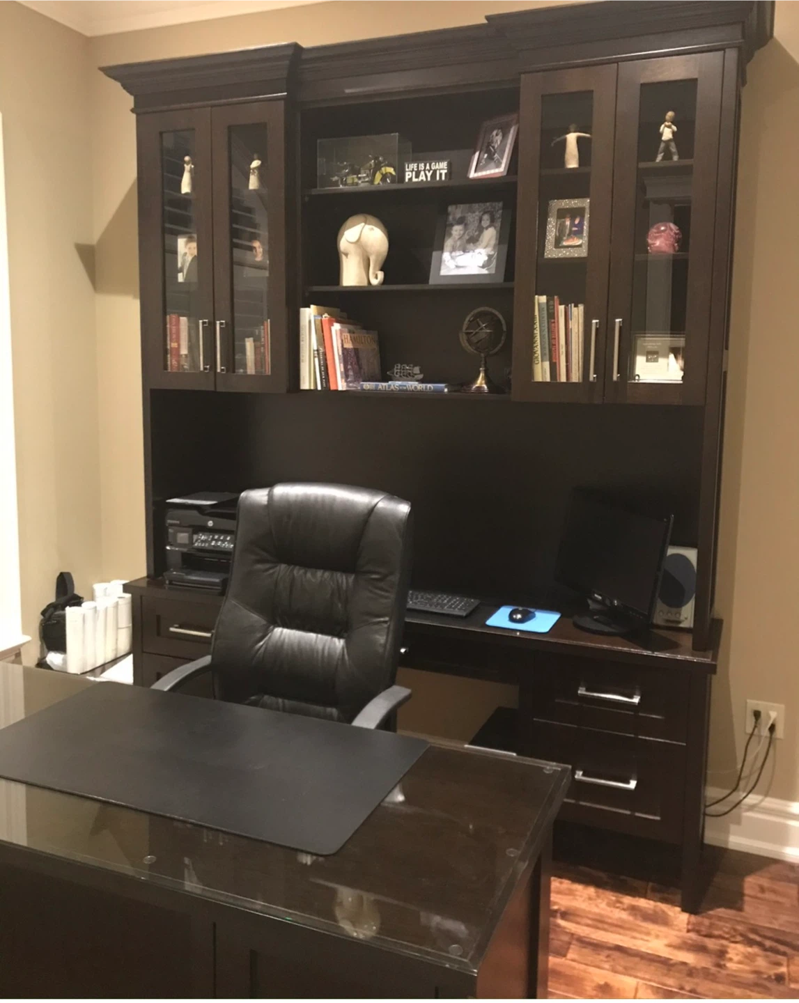 Custom made Dark Wood Executive Desk with Hutch and Chair - photo 4