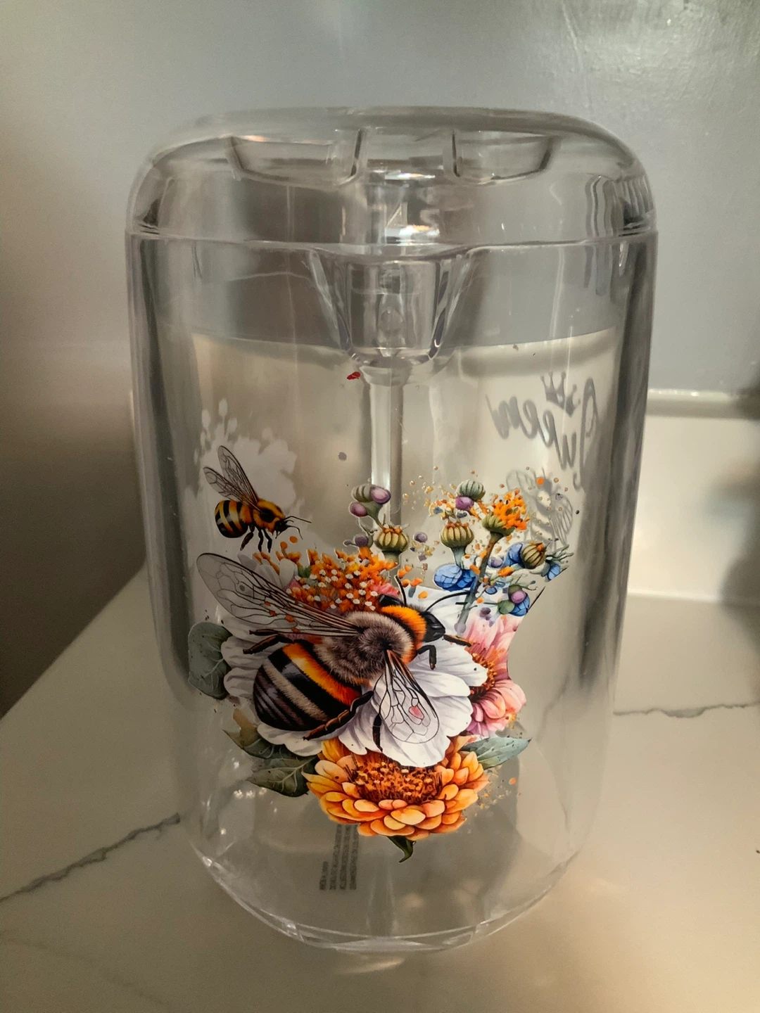 Clear Pitcher with Bee & Flower Design