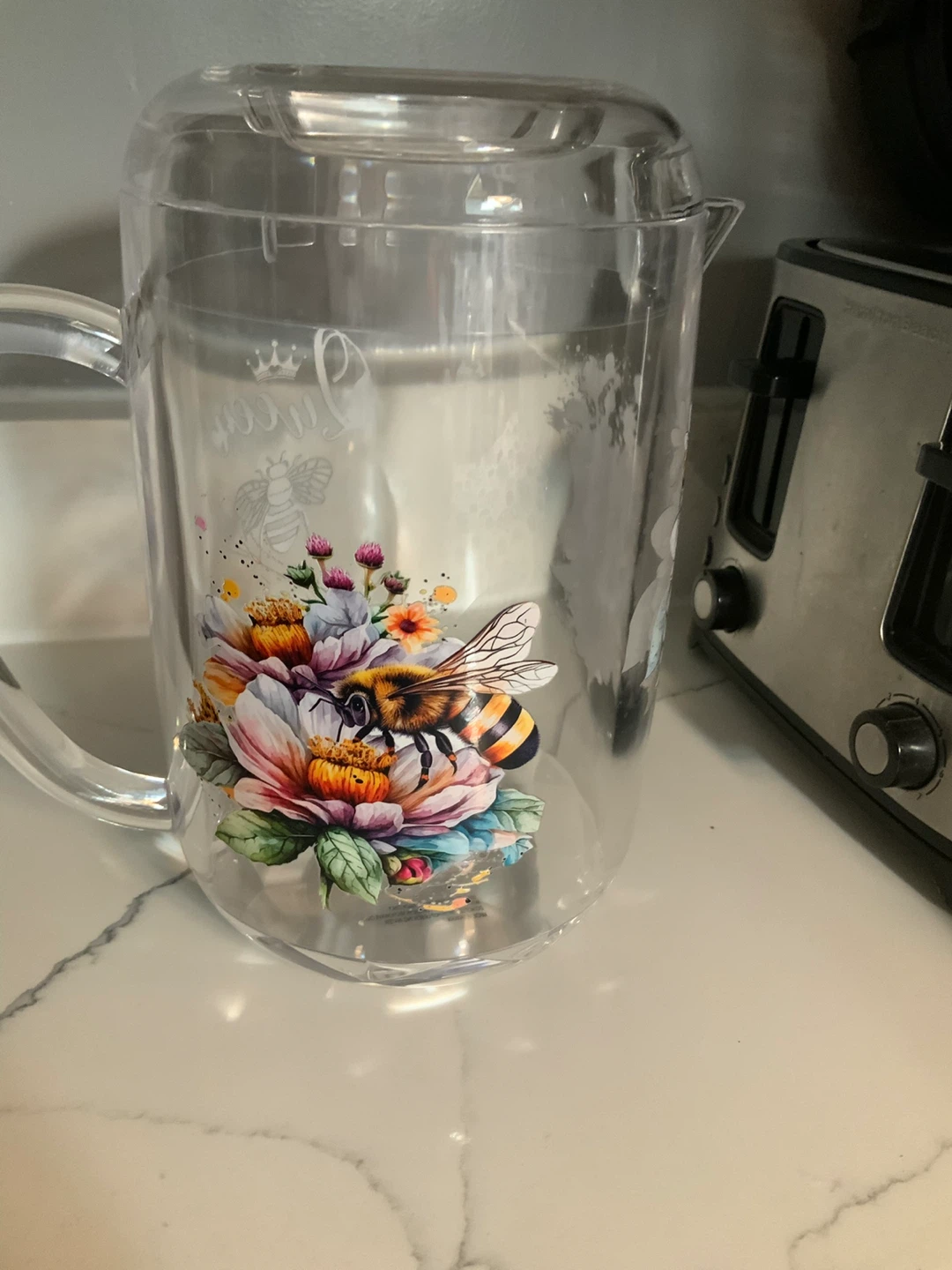 Clear Pitcher with Bee & Flower Design - photo 4