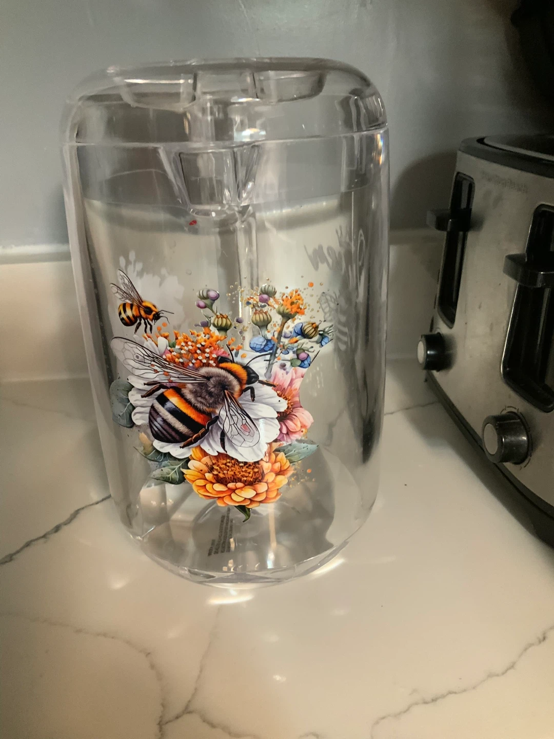 Clear Pitcher with Bee & Flower Design - photo 5