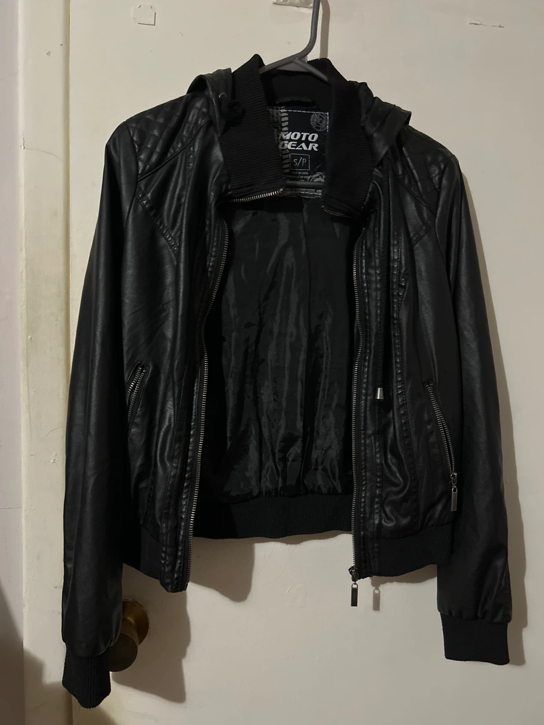 Moto Gear Black Faux Leather Hooded Jacket