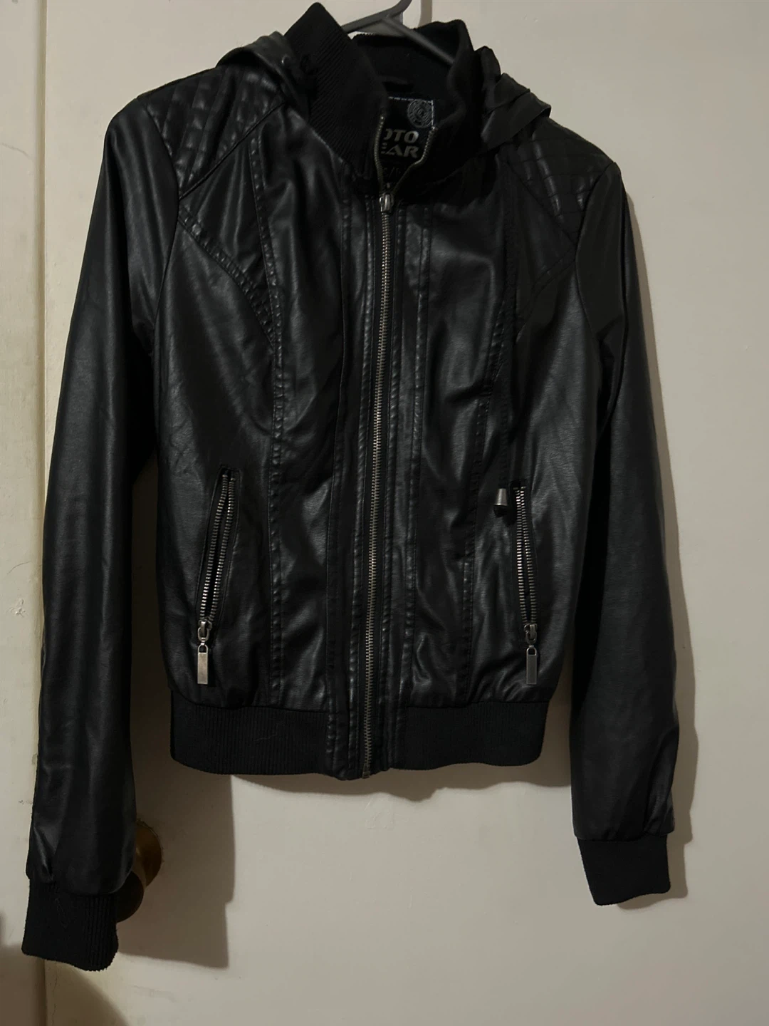 Moto Gear Black Faux Leather Hooded Jacket - photo 2