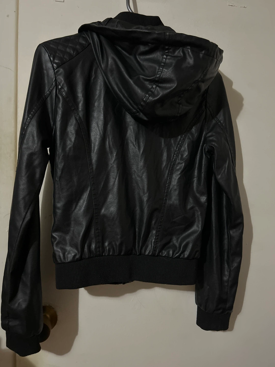 Moto Gear Black Faux Leather Hooded Jacket - photo 4