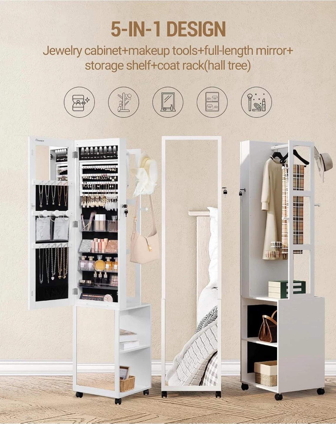 Large White Jewelry Cabinet with Mirror and Storage - photo 2
