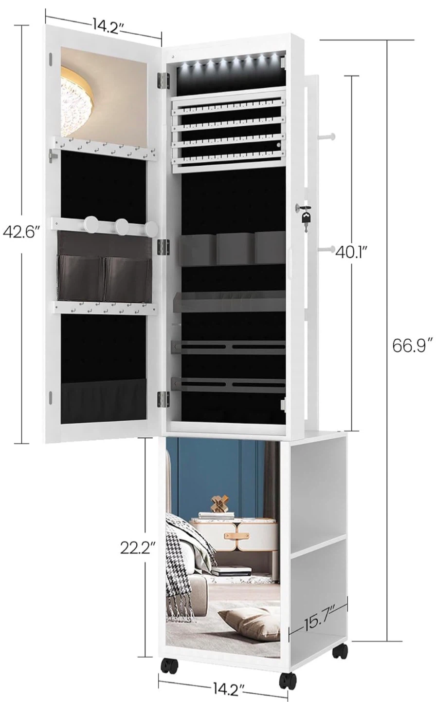 Large White Jewelry Cabinet with Mirror and Storage - photo 5