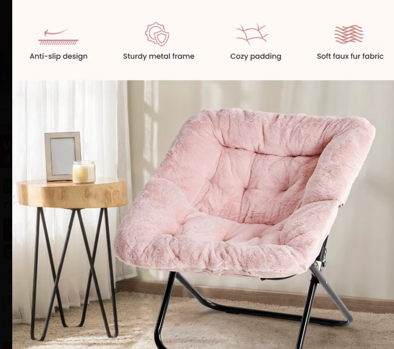 Pink Faux Fur Accent Chair - photo 3