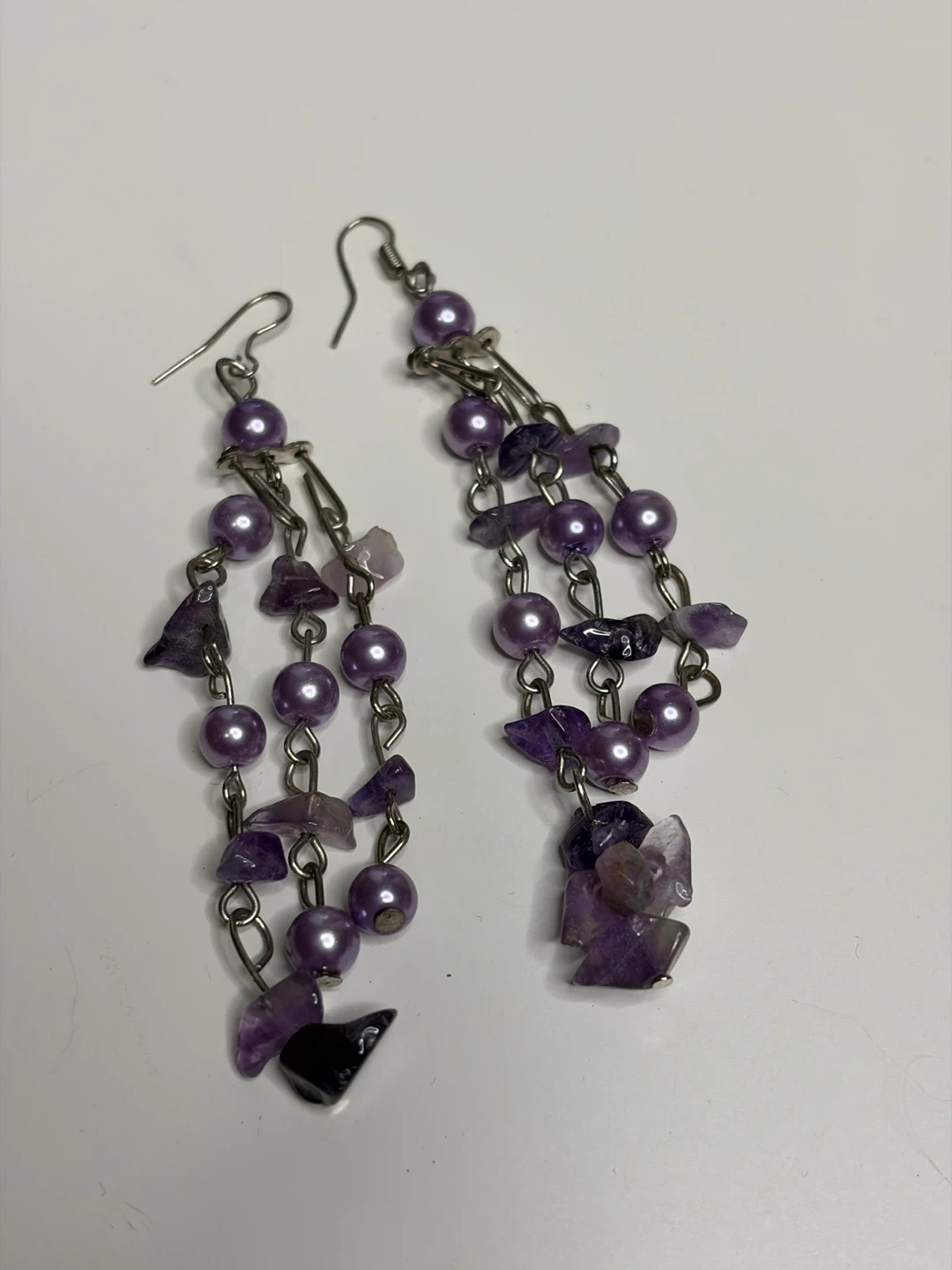 Purple Chandelier Earrings with Pearls and Amethyst