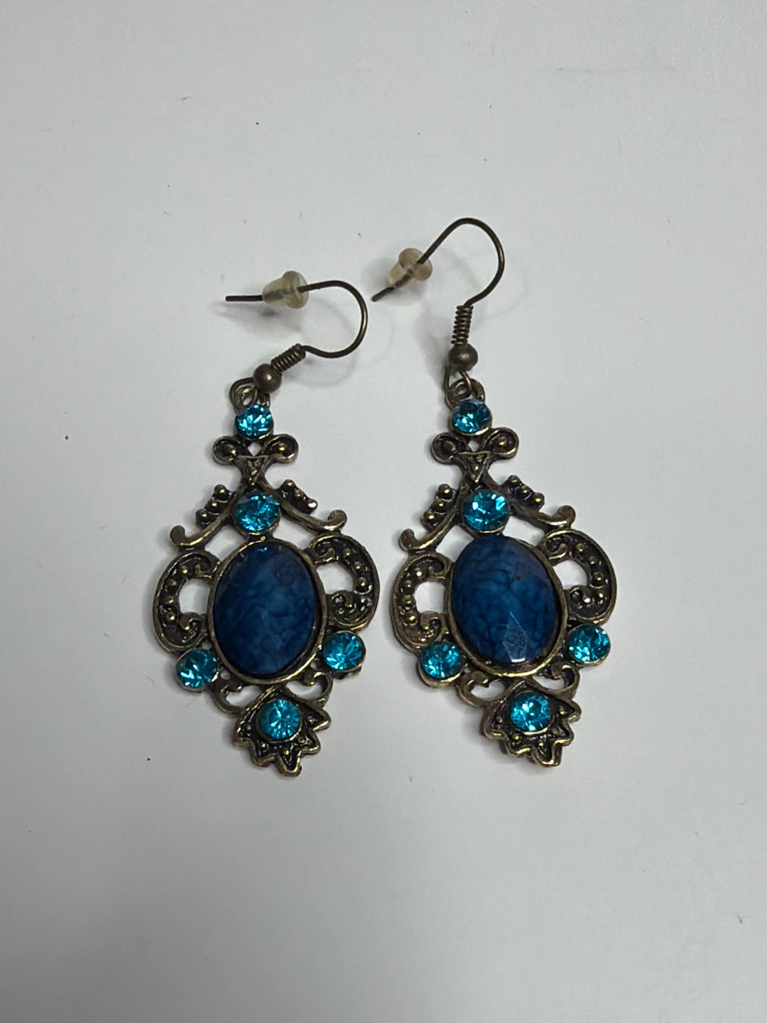 Ornate Blue Gemstone Dangle Earrings
