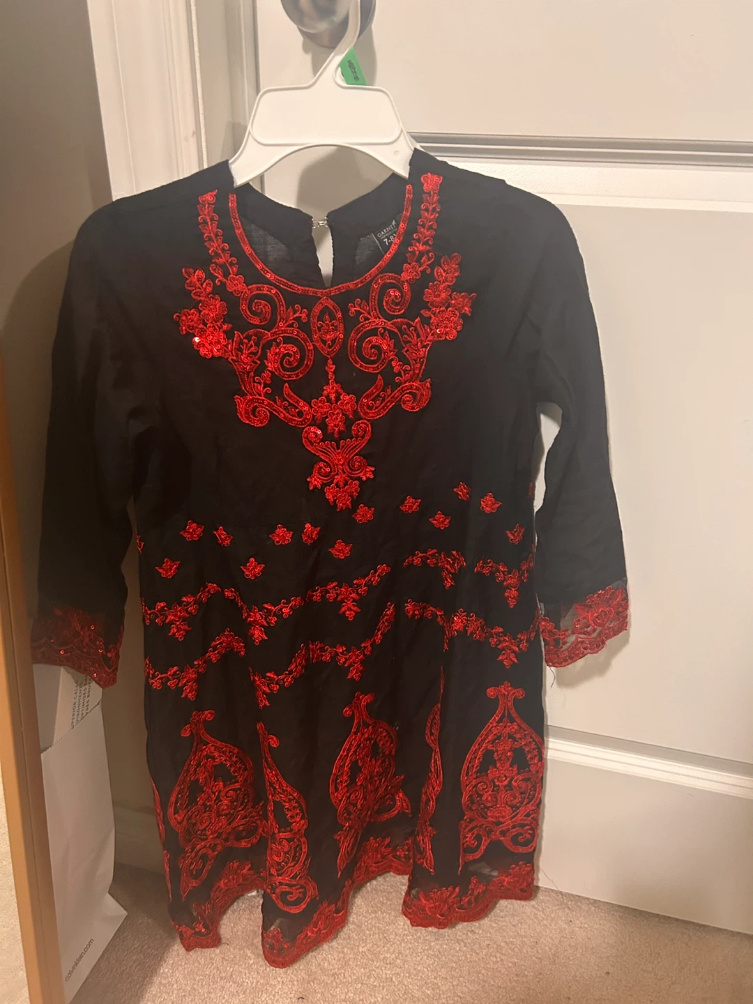 Garnet Black & Red Embroidered Tunic 7-8Y