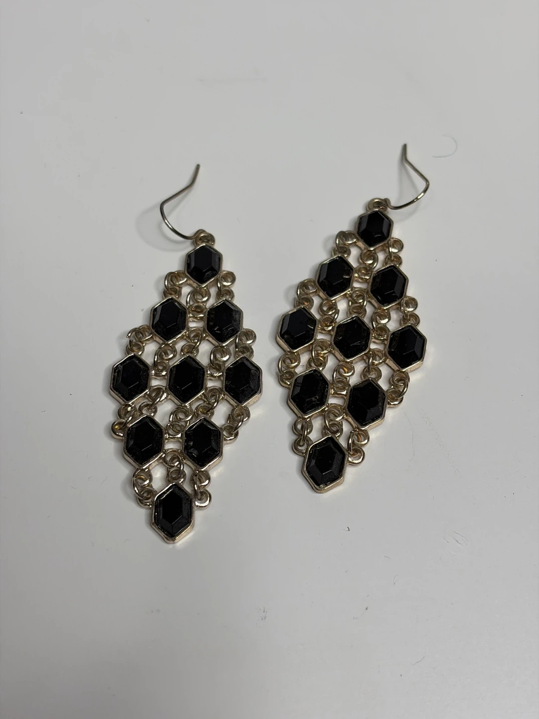 Gold-tone Chandelier Earrings with Black Gems