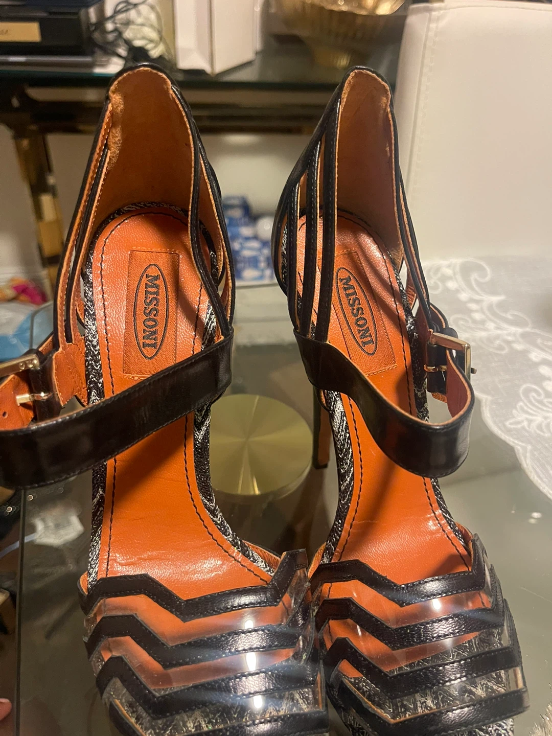 Missoni Women's Black Orange Zig Zag Heels Size 37 - photo 4