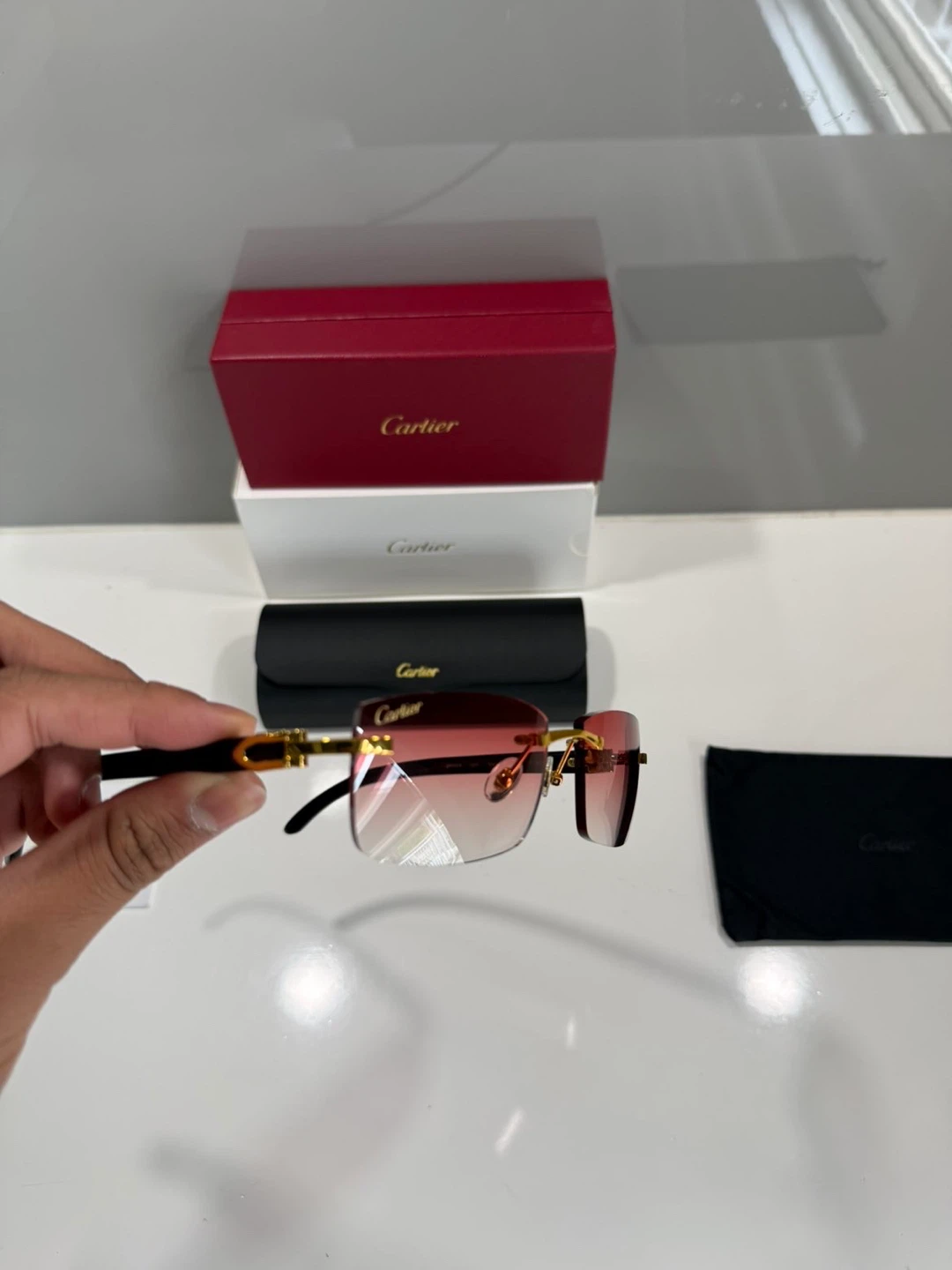 Cartier Rimless Sunglasses with Red Gradient Lenses - photo 3