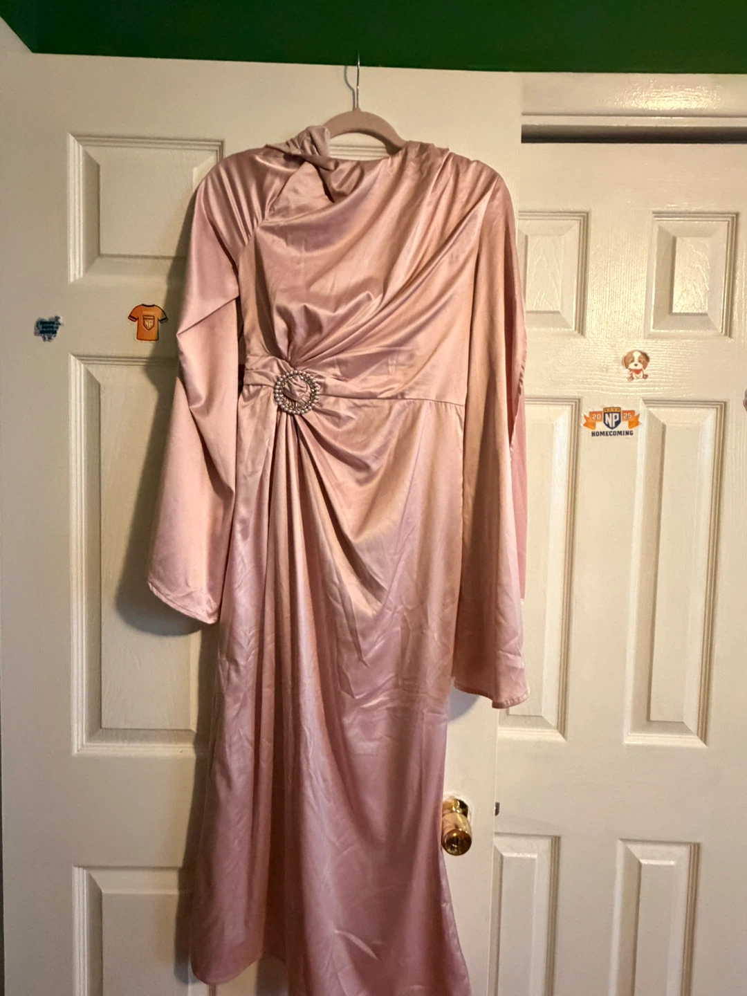 Pink Satin Long Sleeve Maxi Dress - photo 2
