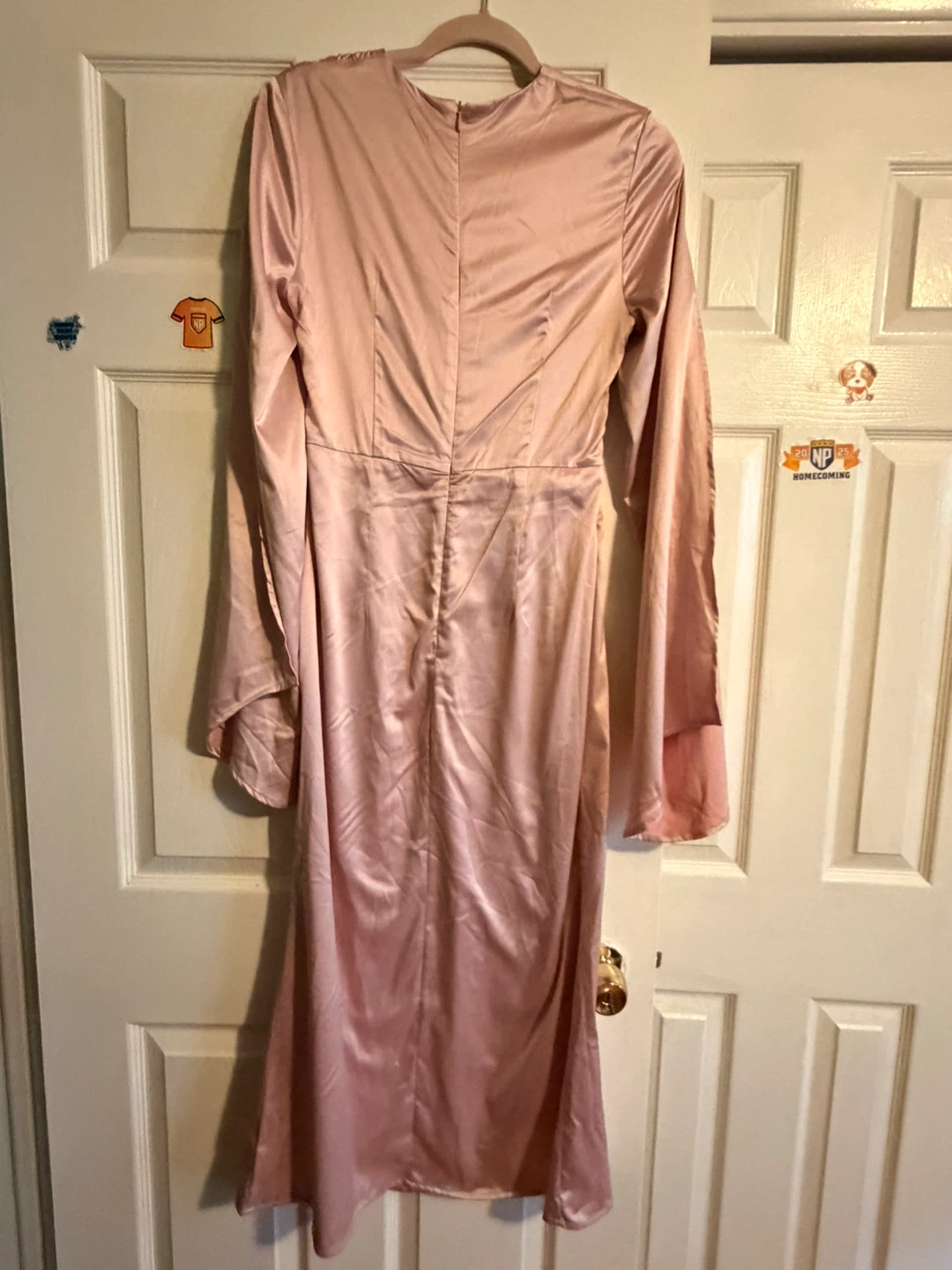 Pink Satin Long Sleeve Maxi Dress - photo 3