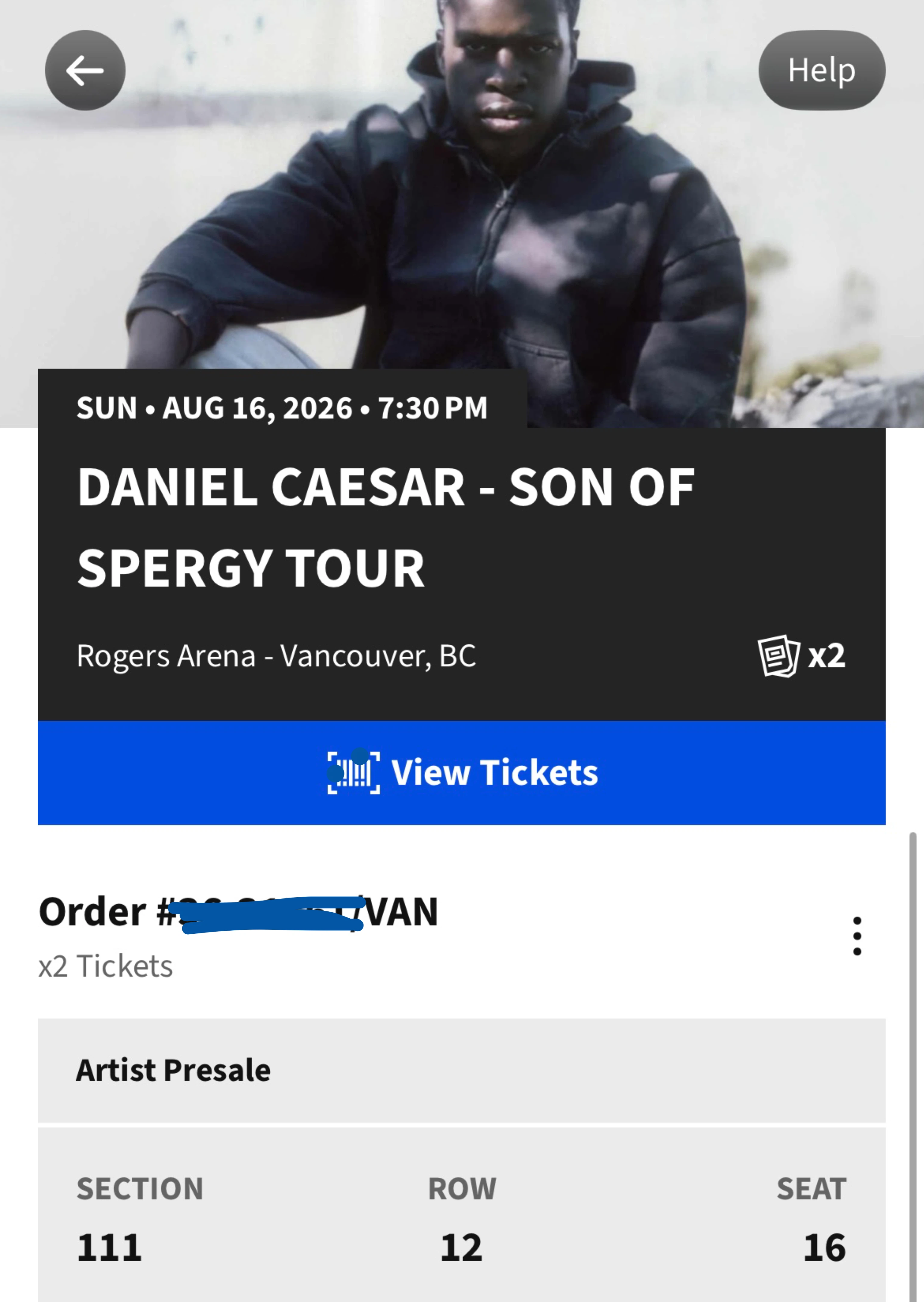 Daniel Caesar Vancouver concert ticket