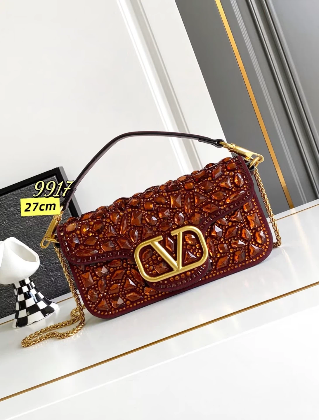 Valentino V Logo Rhinestone Shoulder Bag