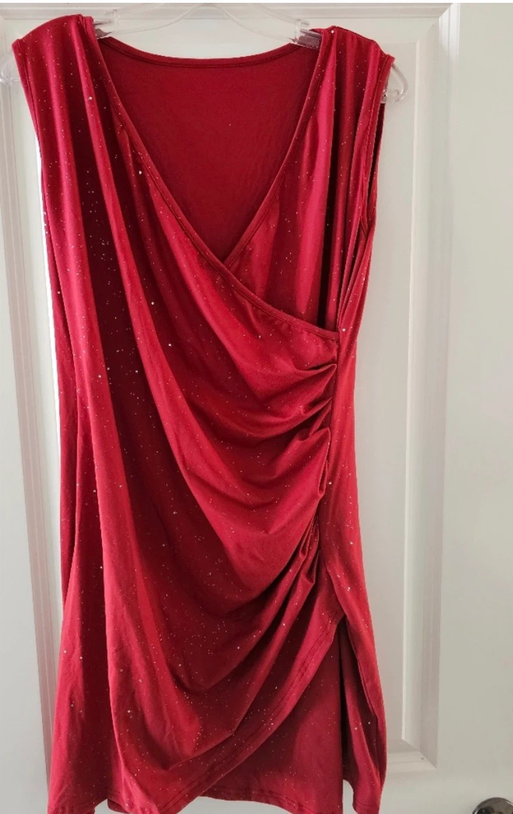 Red Sparkle Ruched Sleeveless Dress - photo 2