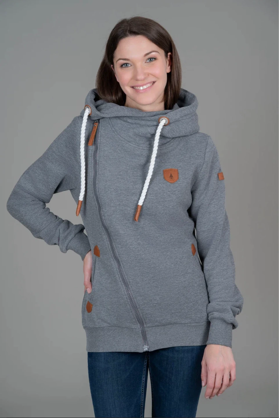 Wanakome Grey Hooded Zip-Up Jacket