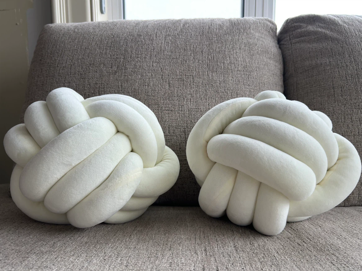 NEW - Set of 2 Cream Coloured Decorative Knot Ball Pillows - photo 4