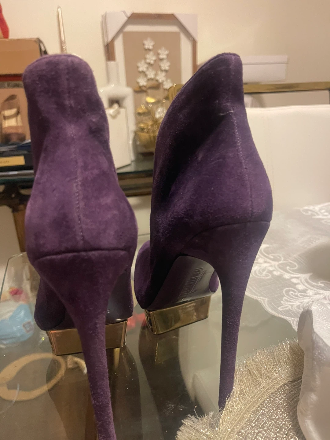 Purple Suede Platform Heels by Miu Miu