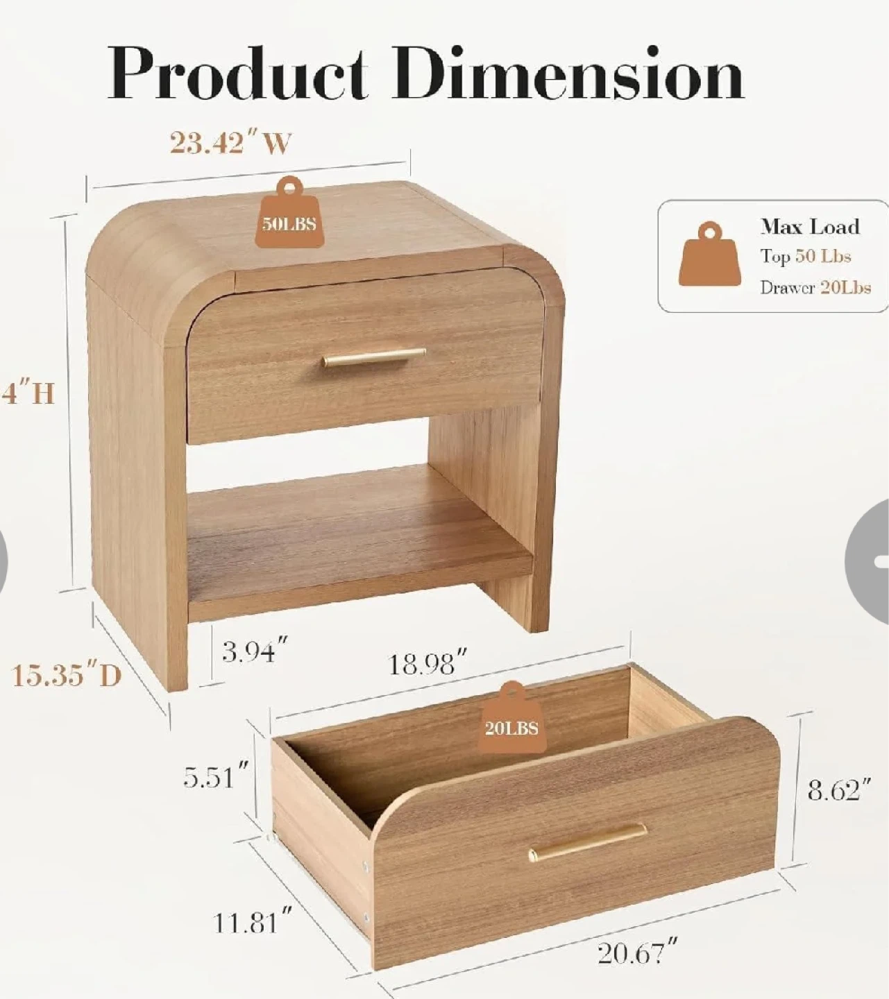 Wood Bedside Table Nightstand with Drawer - photo 2