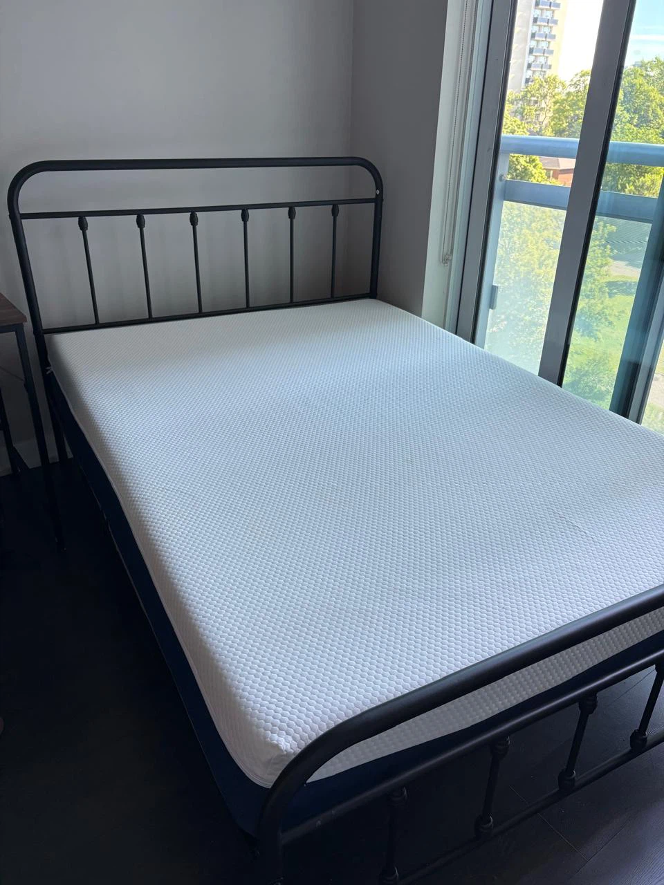 Black Metal Bed Frame with Mattress and pillows - photo 2