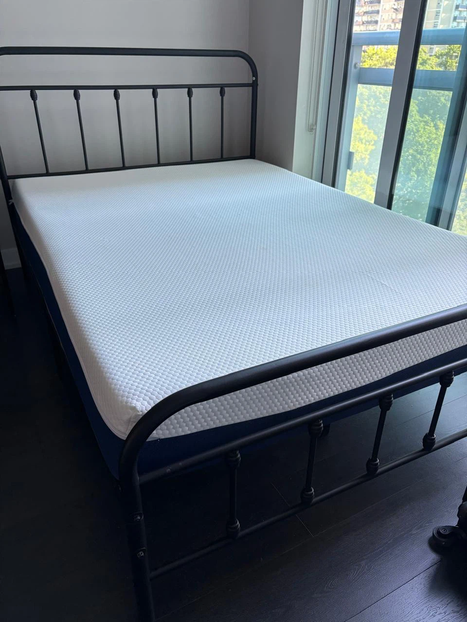 Black Metal Bed Frame with Mattress and pillows - photo 5