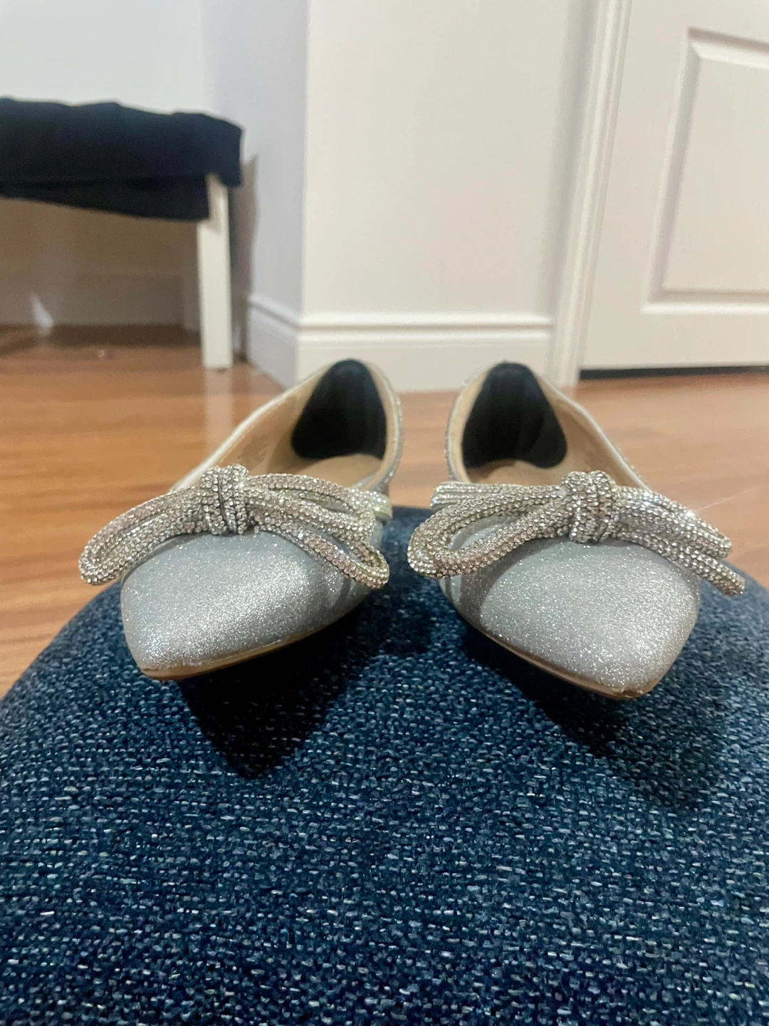 A New Day Silver Glitter Bow Flats Size 8 - photo 3