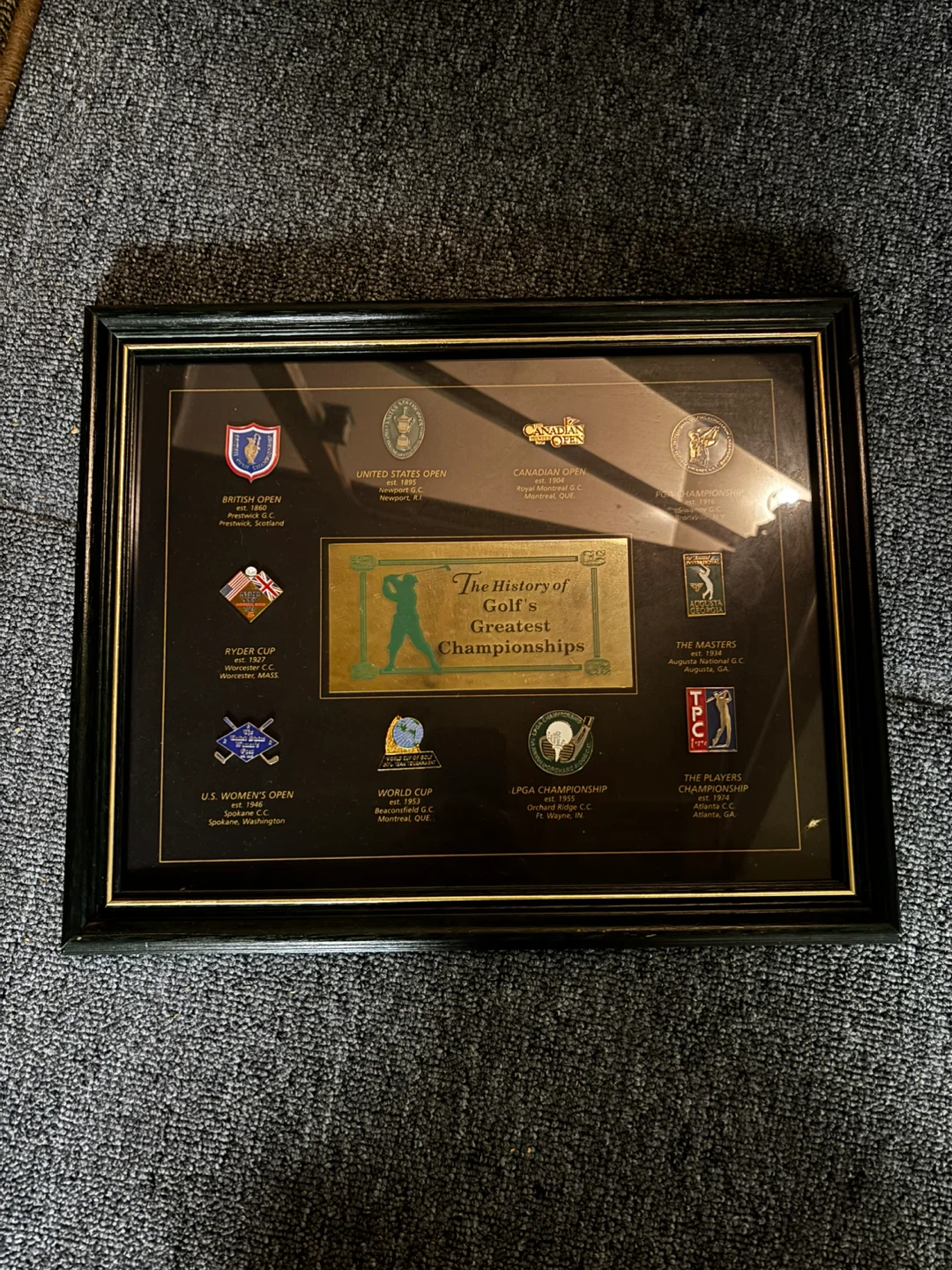 Framed Collection of Golf Championship Pins