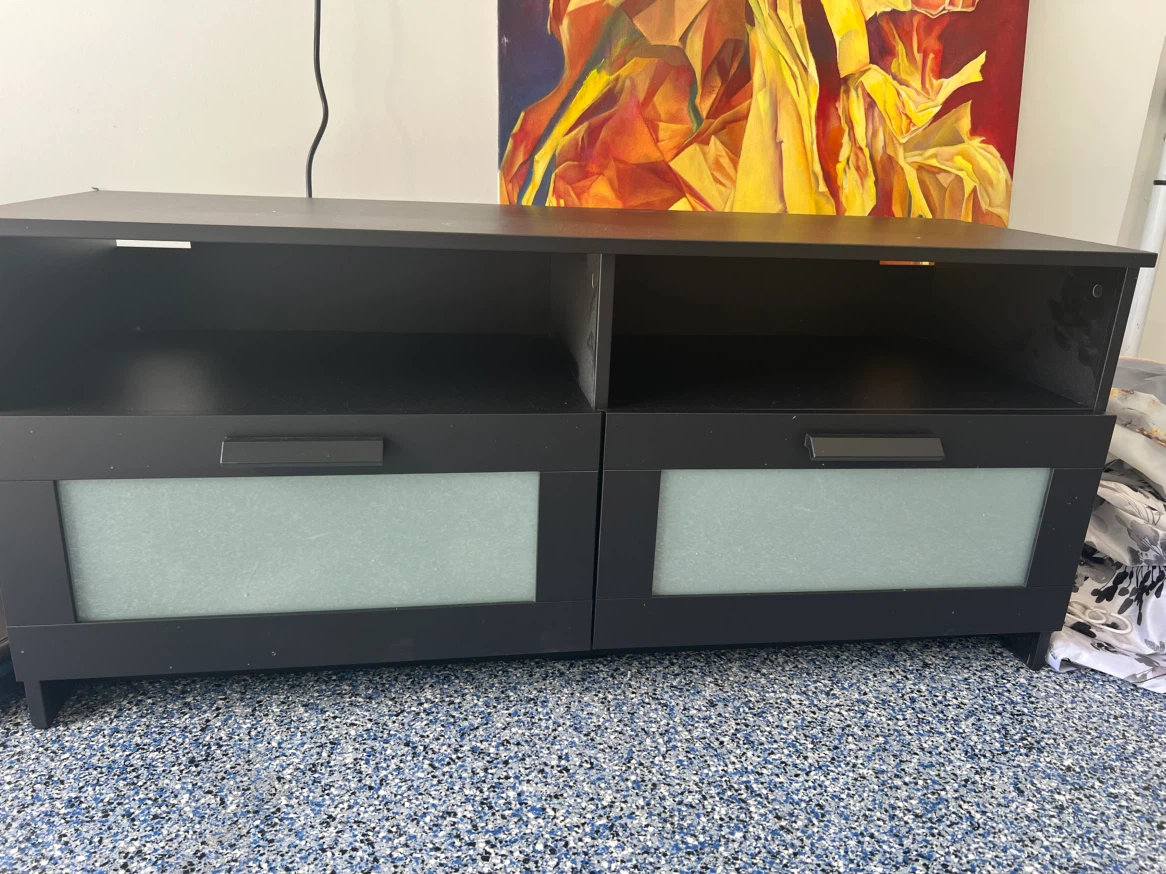 Black Entertainment Unit with Frosted Glass Drawers