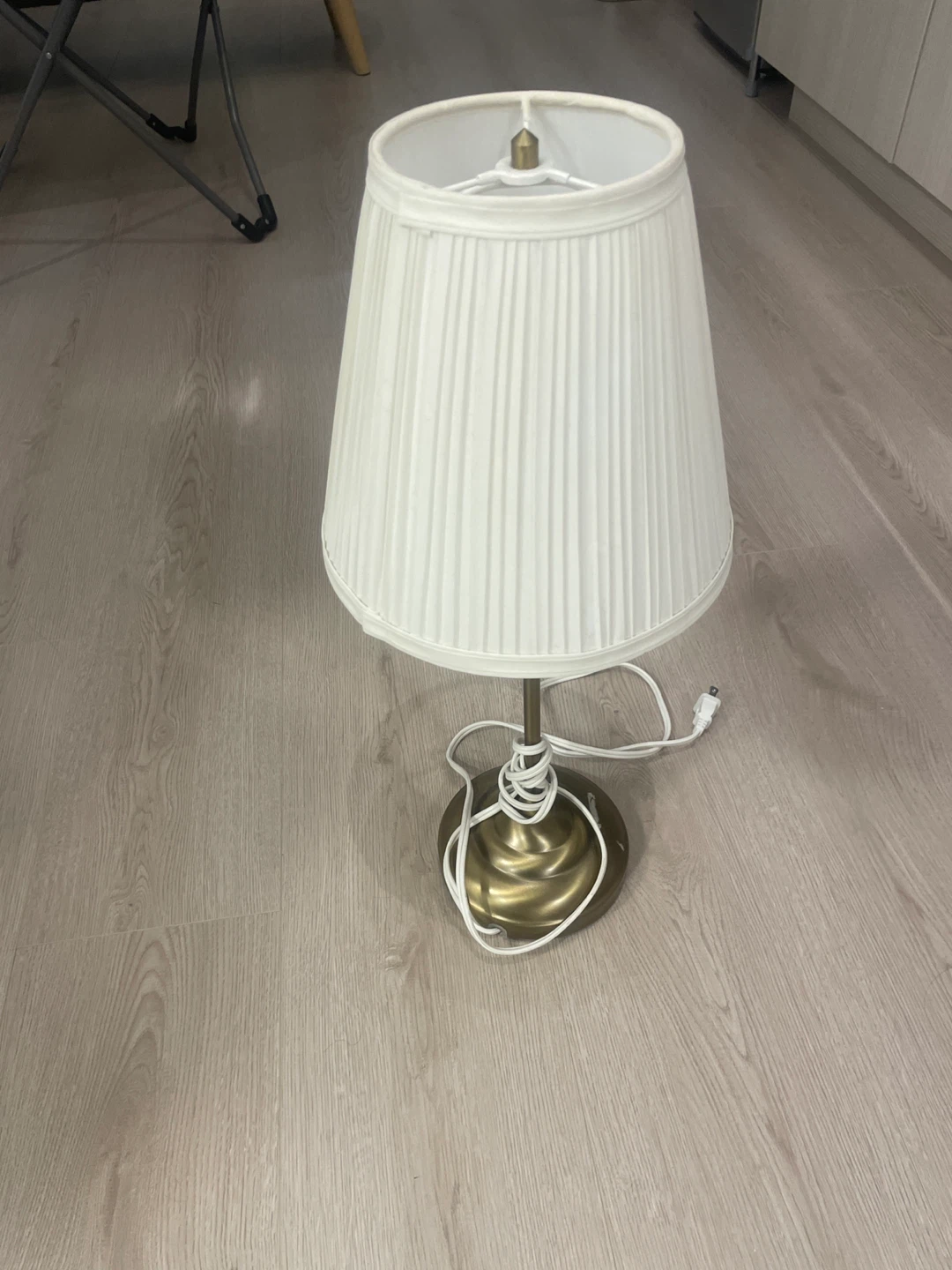 White Pleated Table Lamp with Brass Base