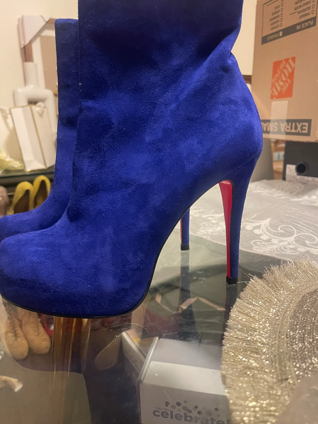 Blue Suede Ankle Boots