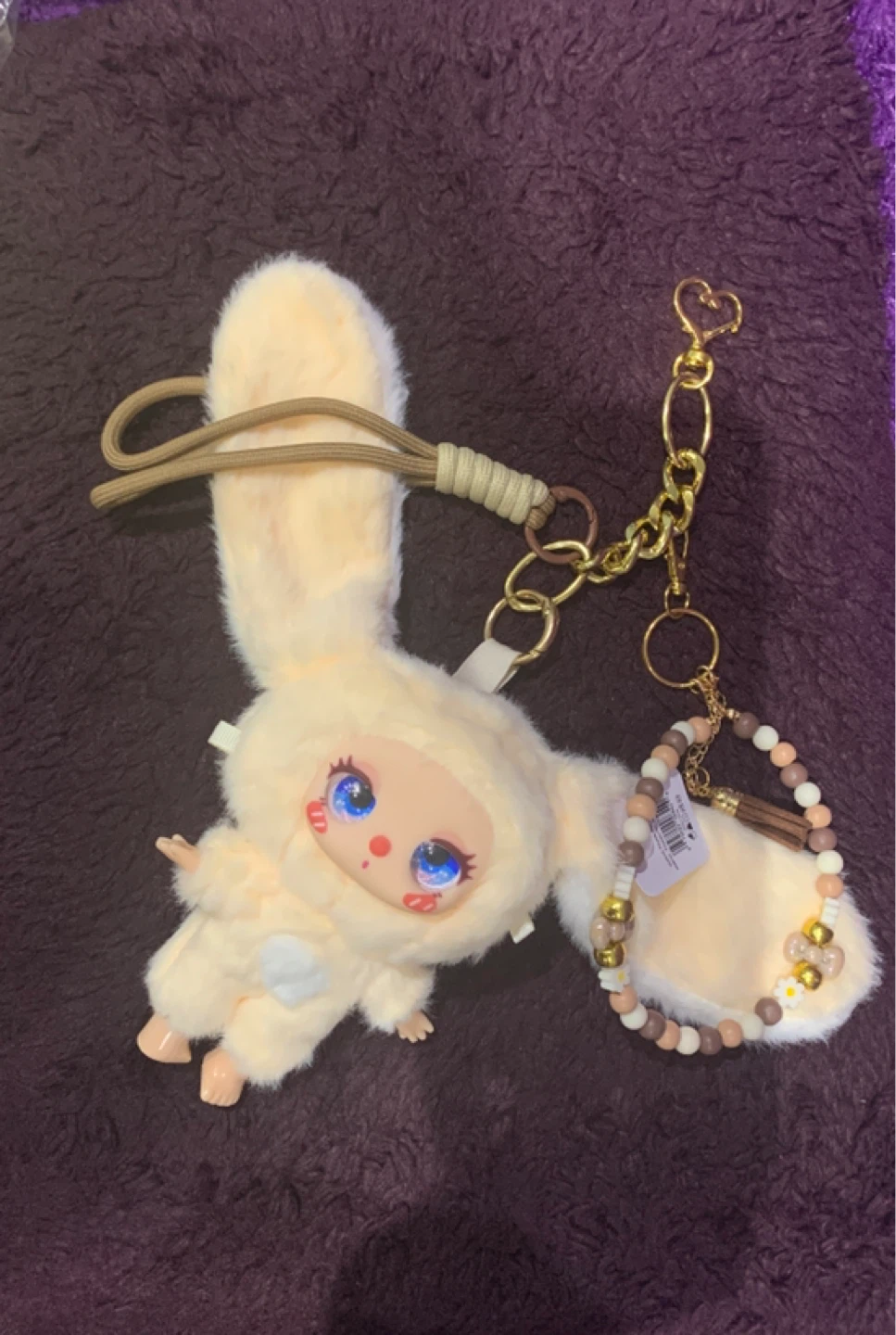 Plush Bunny Doll Keychain with Beaded Bracelet