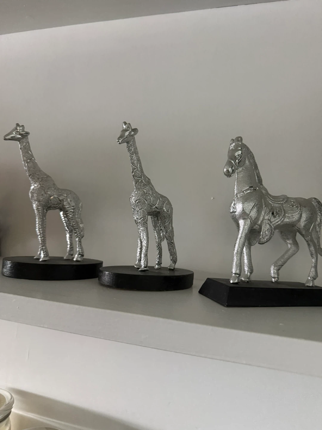 Set of 3 Silver Animal Figurines - Giraffe & Horse