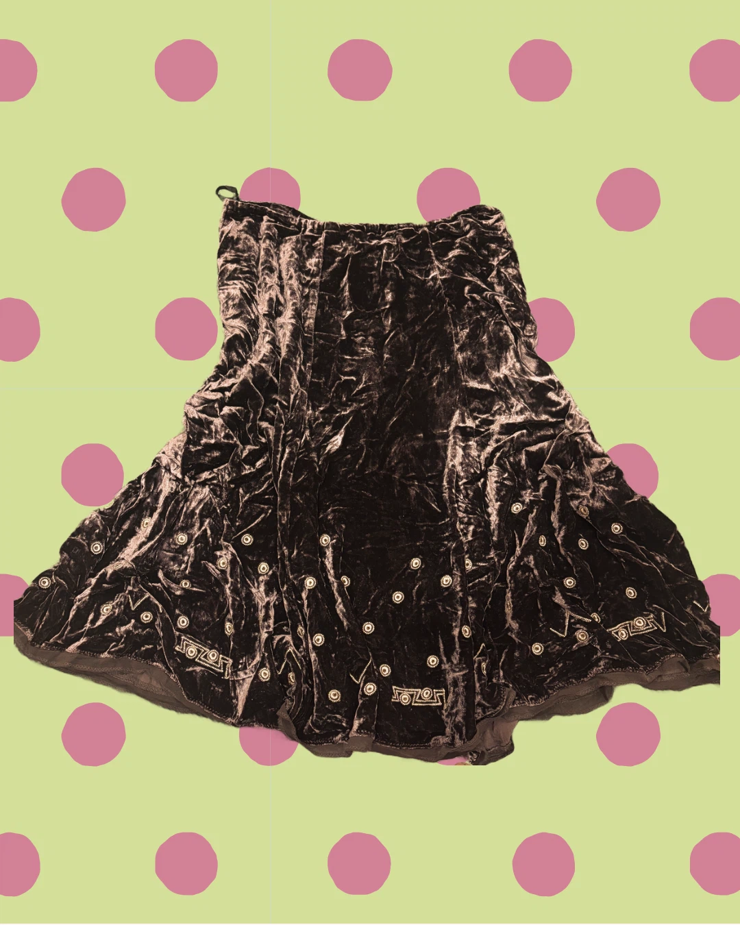 Gerard Darel Brown Velvet Embroidered Whimsy Goth Midi Skirt